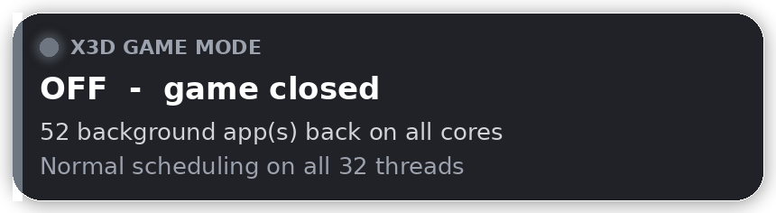Grey card: game closed, background apps back on all cores